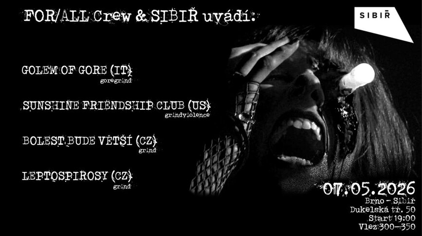 Koncert — Golem of Gore (IT) | Leptospirosy | Bolest bude větší | Sunshine Friendship Club (US)