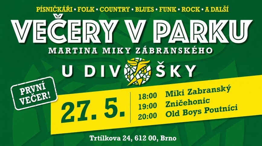 Večery v parku: Miki Zábranský / Zničehonic / Old Boys Poutníci