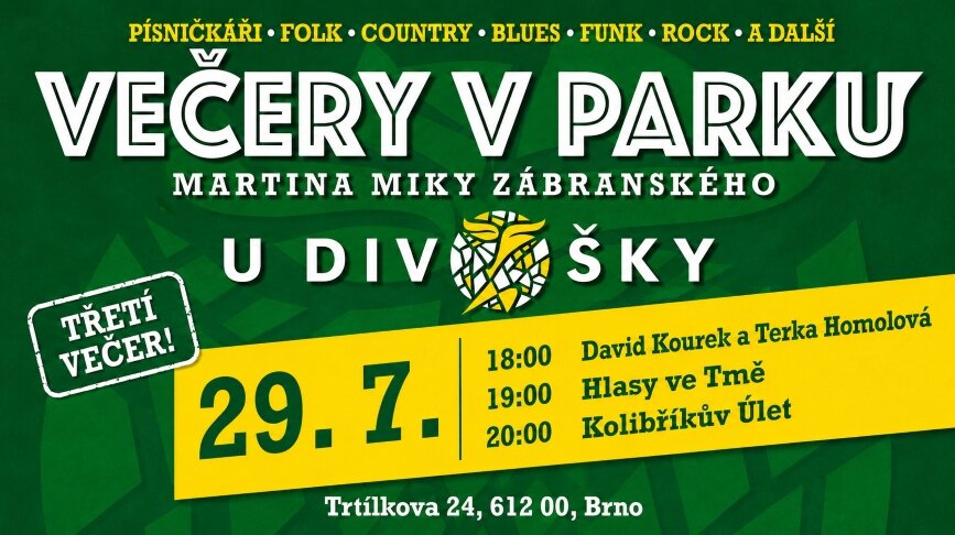 Večery v parku: David Kourek a Terka Homolová / Hlasy ve tmě / Kolibříkův úlet