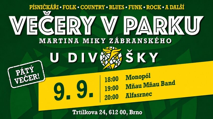 Večery v parku: Monopól / Mňau mňau band / Alfasrnec